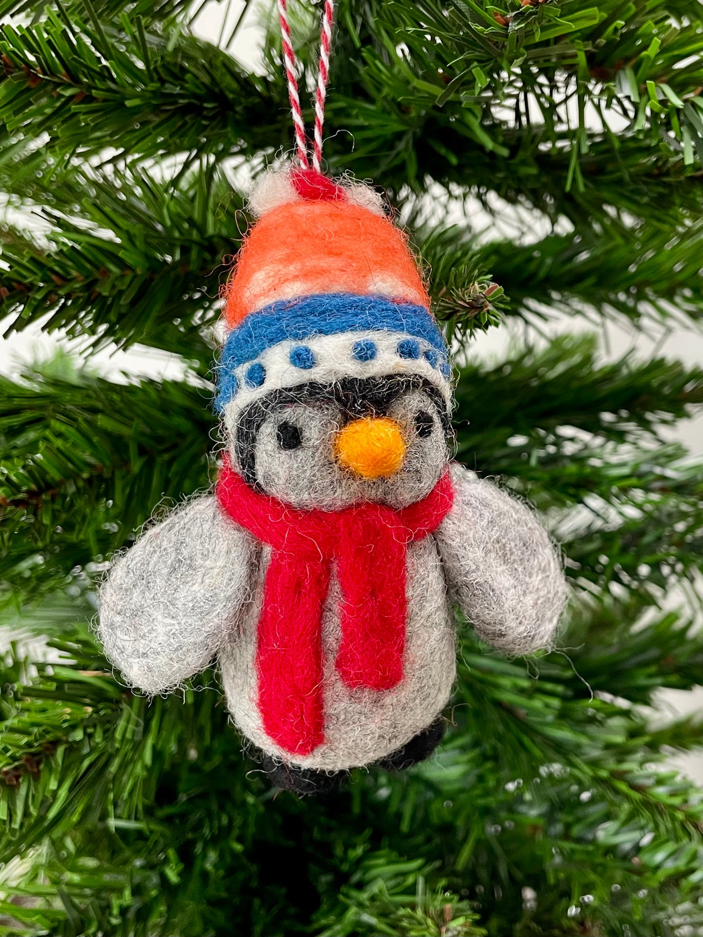 100% wool felt Penguin with cosy hat and scarf Christmas decoration