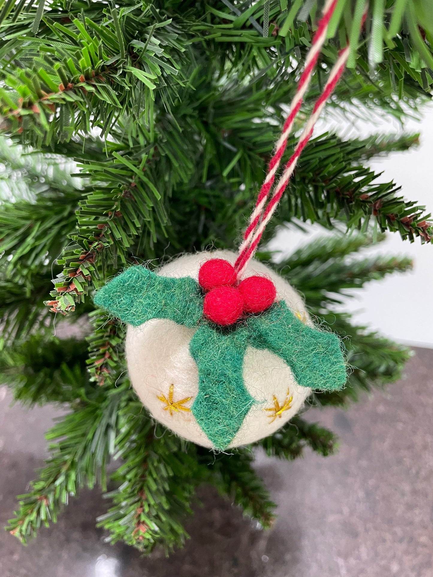 White Felt Christmas Pudding Bauble for Christmas tree