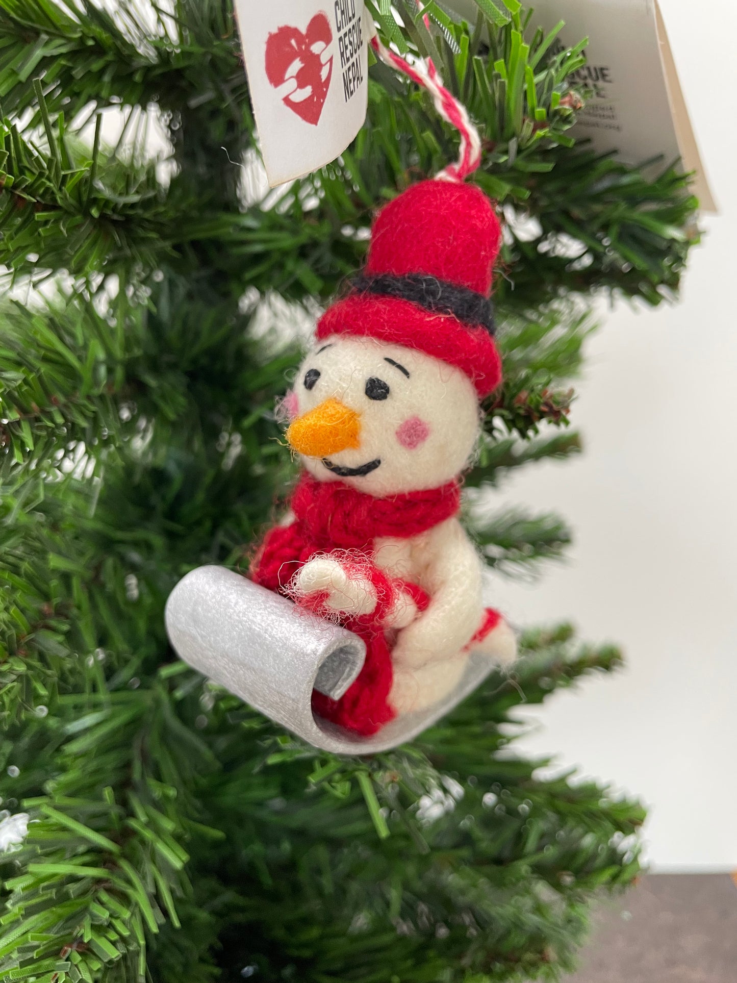 Snowman on sledge 100% wool felt Christmas decoration