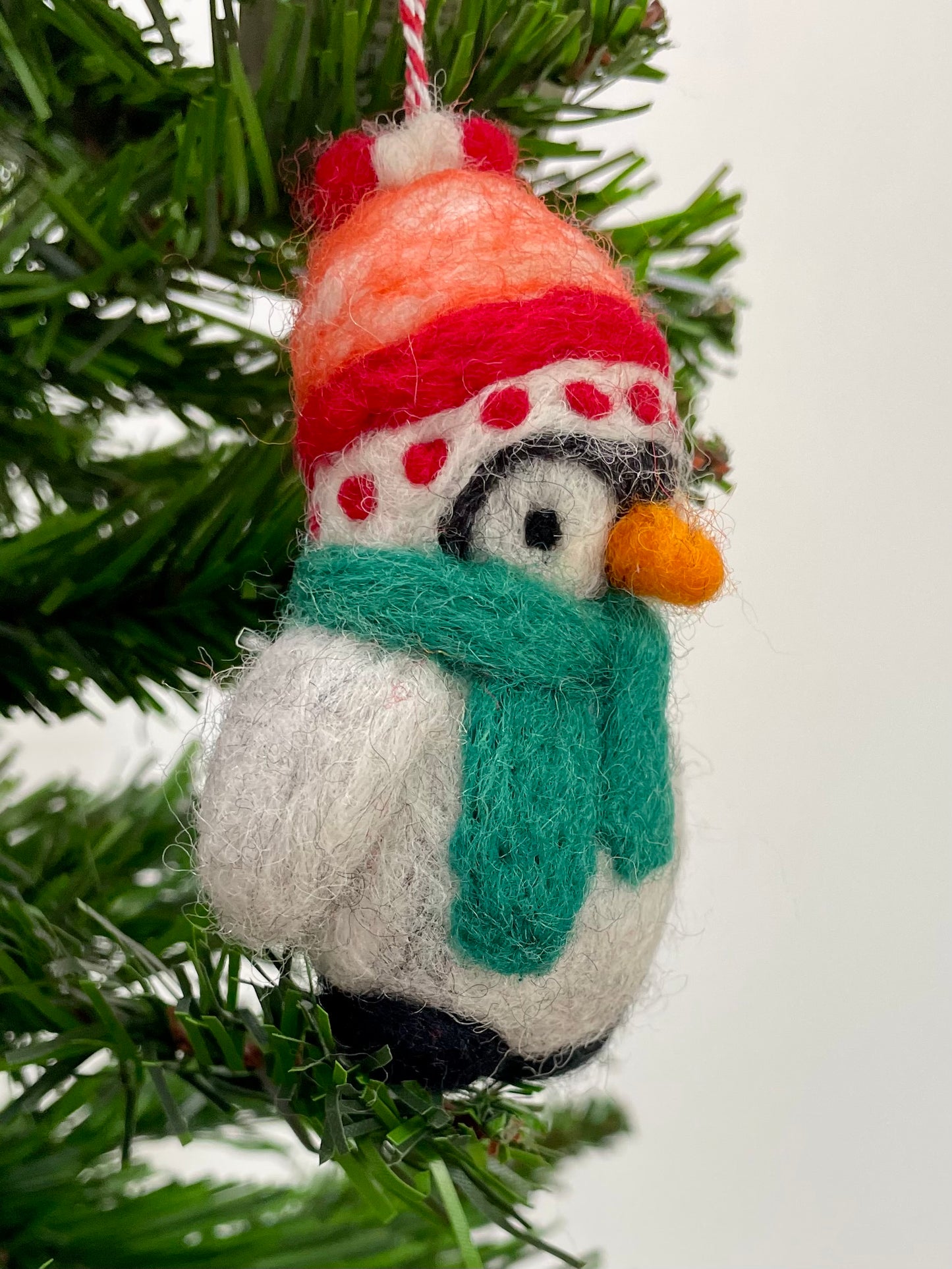 100% wool felt Penguin with cosy hat and scarf Christmas decoration