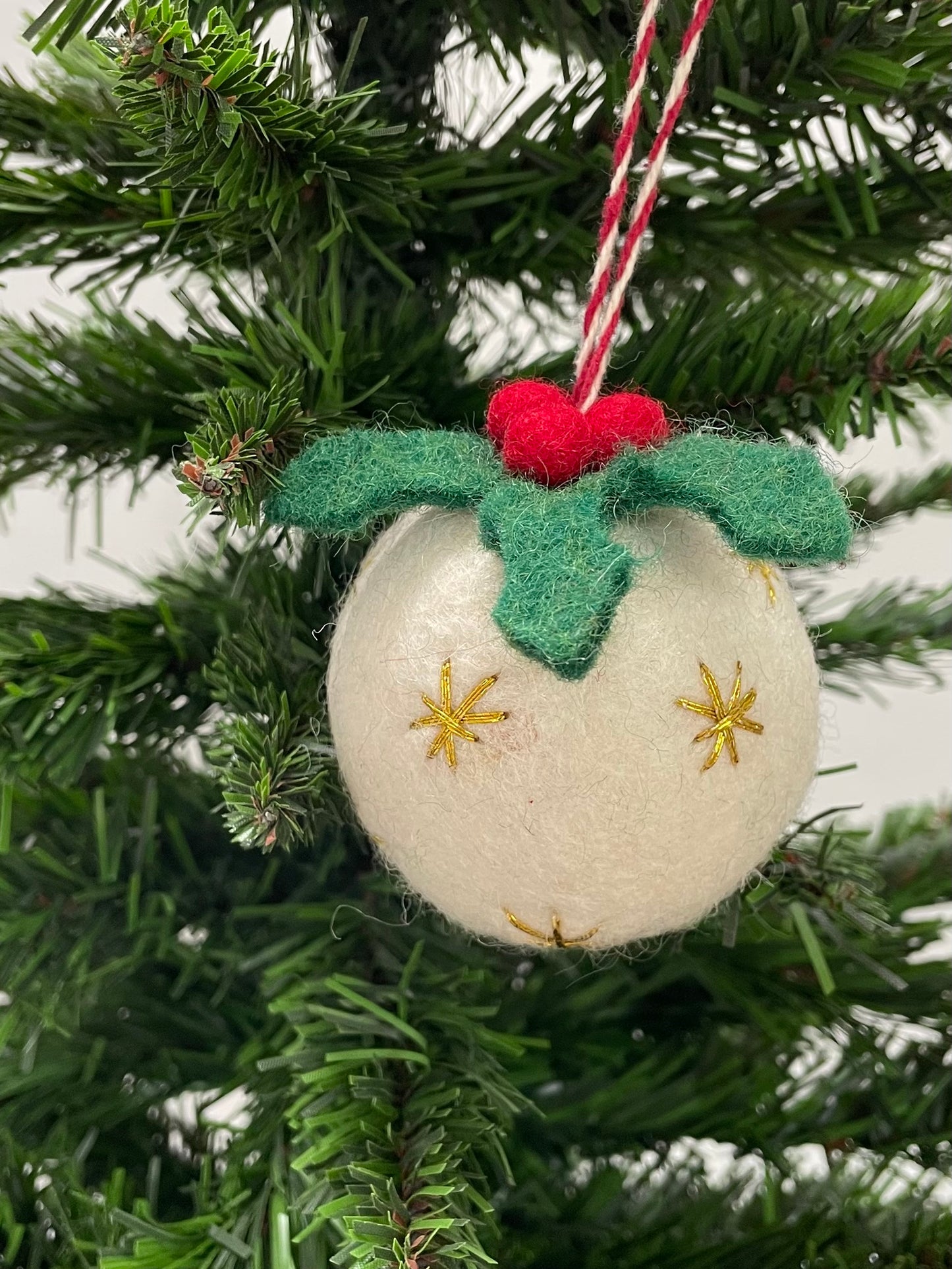 White Felt Christmas Pudding Bauble for Christmas tree