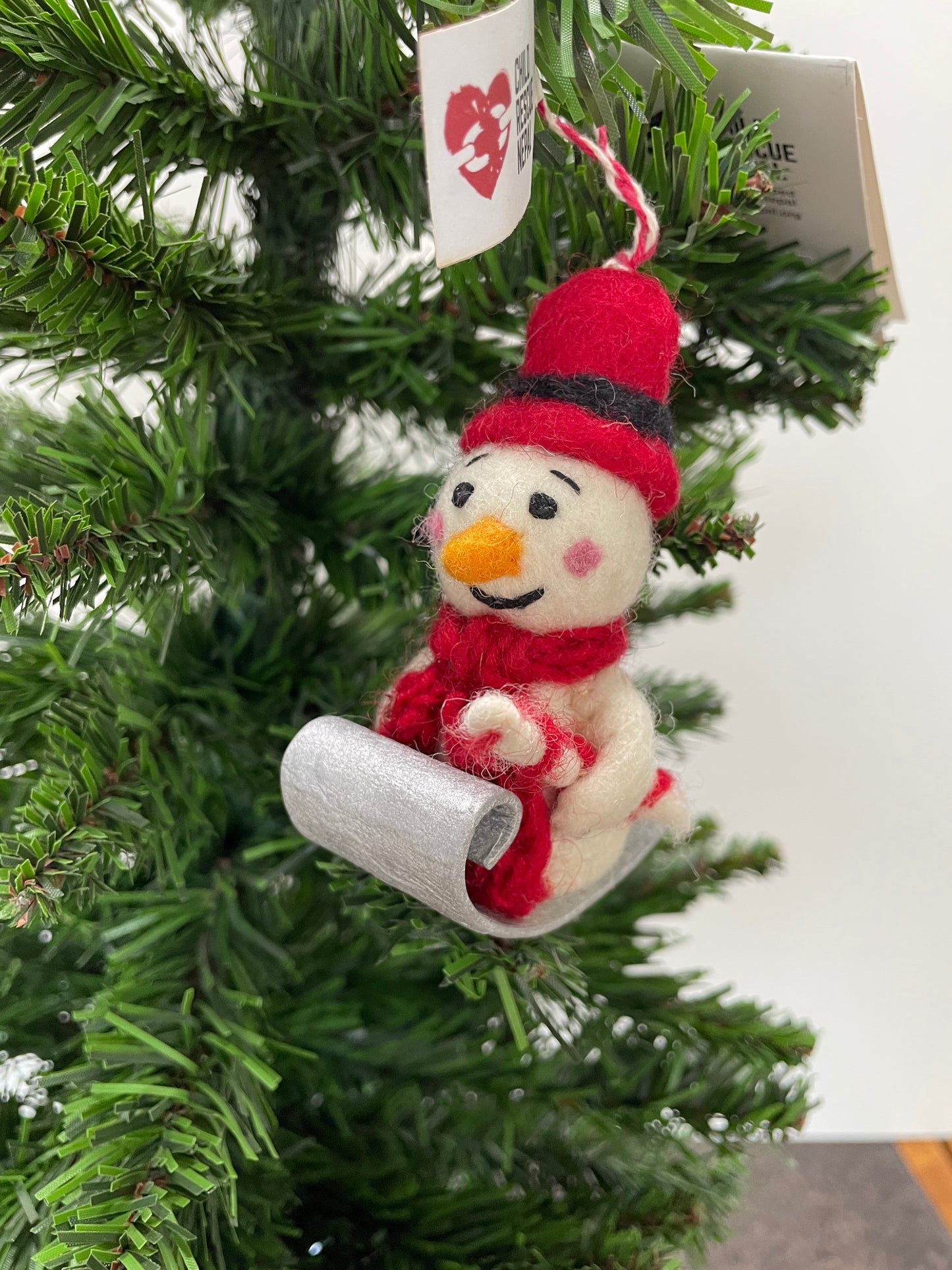 Snowman on sledge 100% wool felt Christmas decoration
