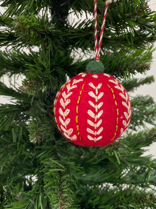 Red Hand embroidered Wool Felt Christmas Baubles