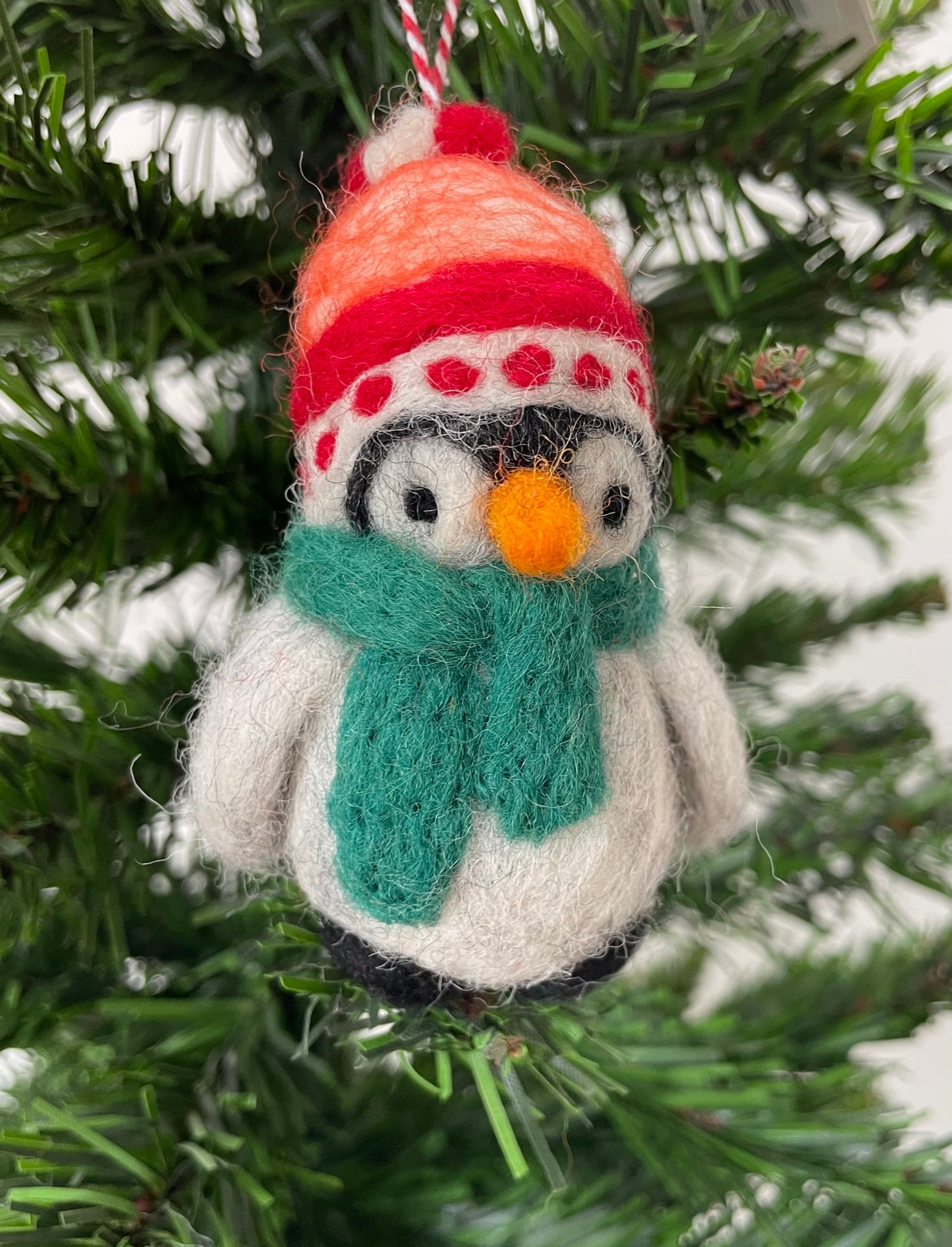 100% wool felt Penguin with cosy hat and scarf Christmas decoration