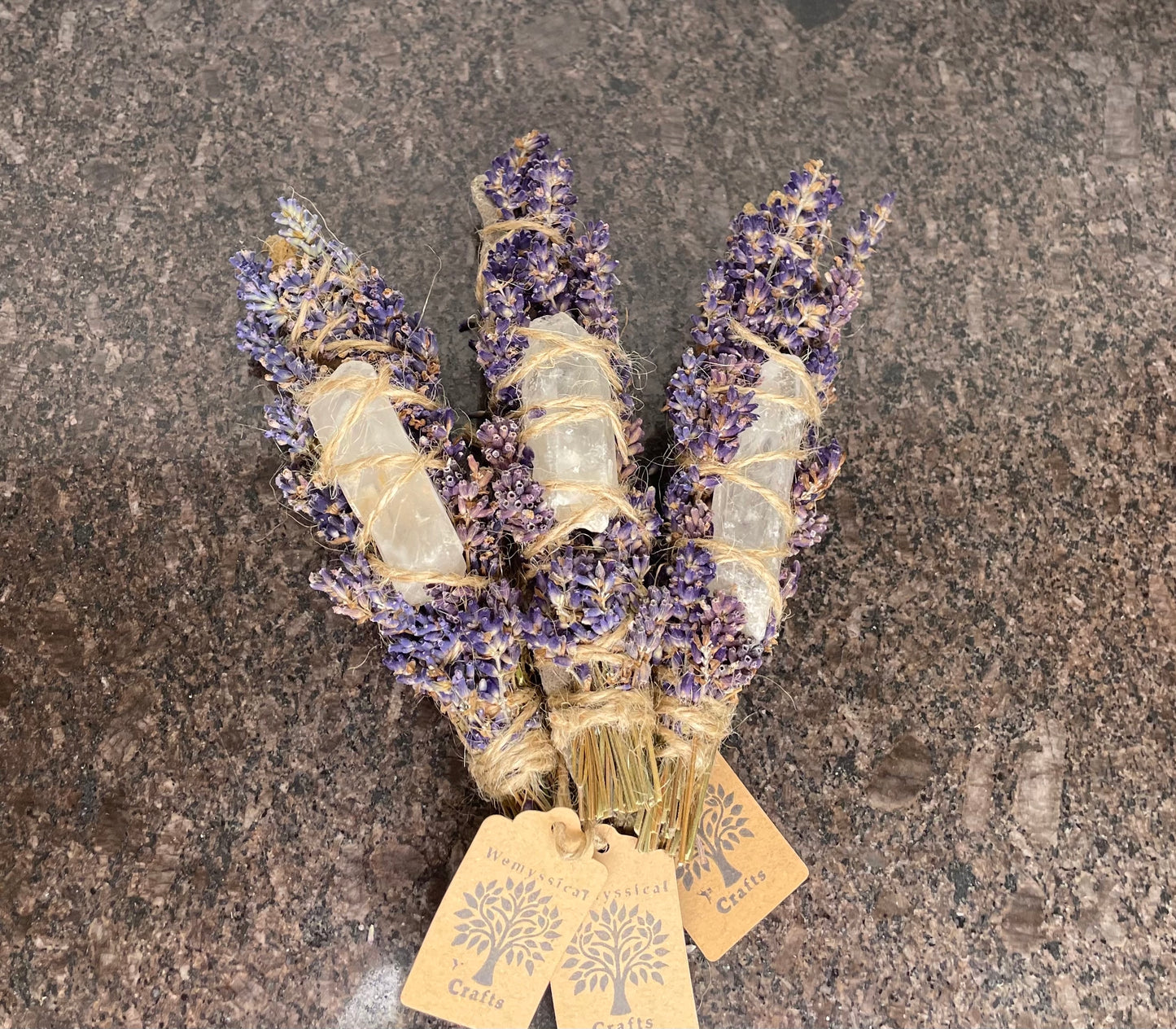 Sage Smudge Stick with lavender and clear quartz