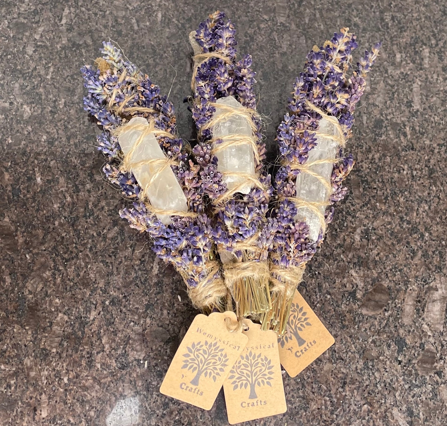 Sage Smudge Stick with lavender and clear quartz