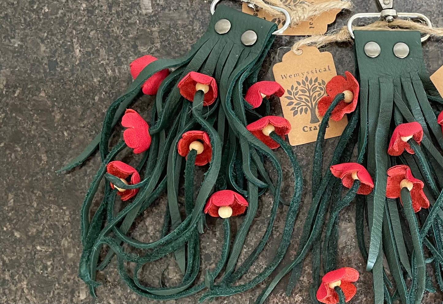 Handmade 100% Genuine Leather Flower Keyring, Flower Bag Charm.