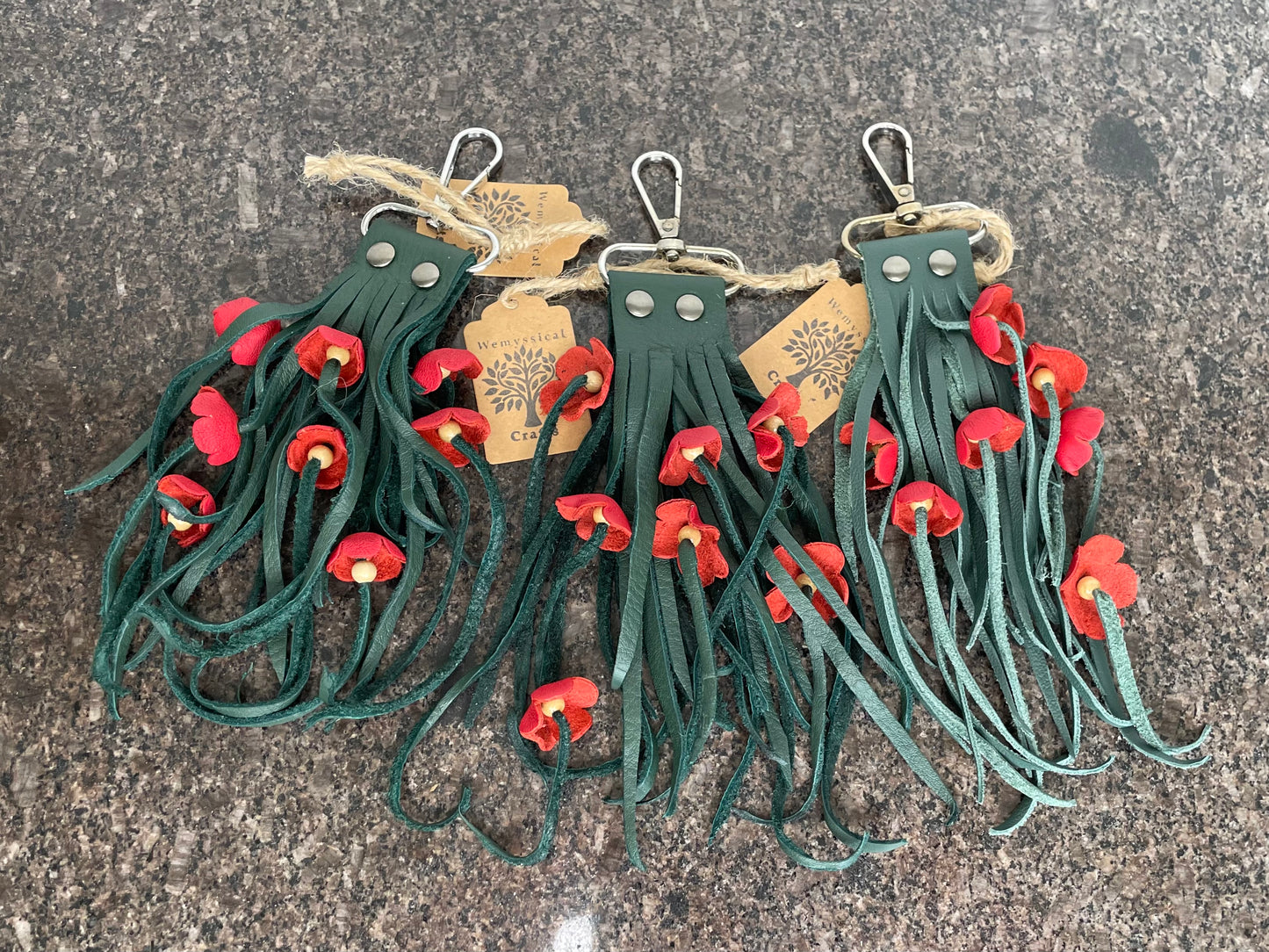 Handmade 100% Genuine Leather Flower Keyring, Flower Bag Charm.