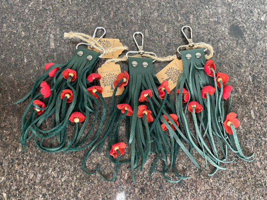 Handmade 100% Genuine Leather Flower Keyring, Flower Bag Charm.