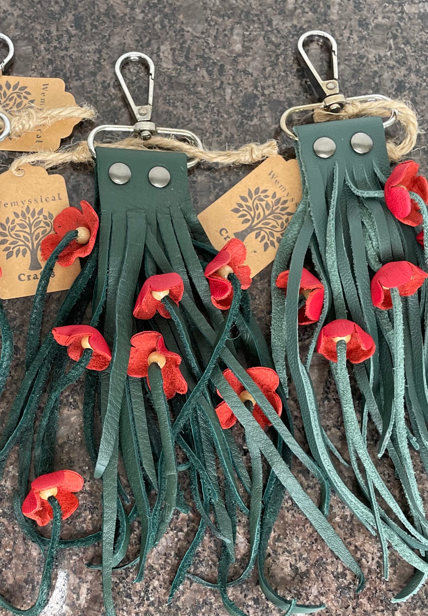 Handmade 100% Genuine Leather Flower Keyring, Flower Bag Charm.
