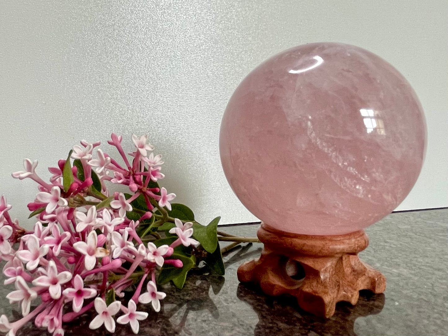 Large Rose Quartz Crystal Sphere - spiritual healing crystal