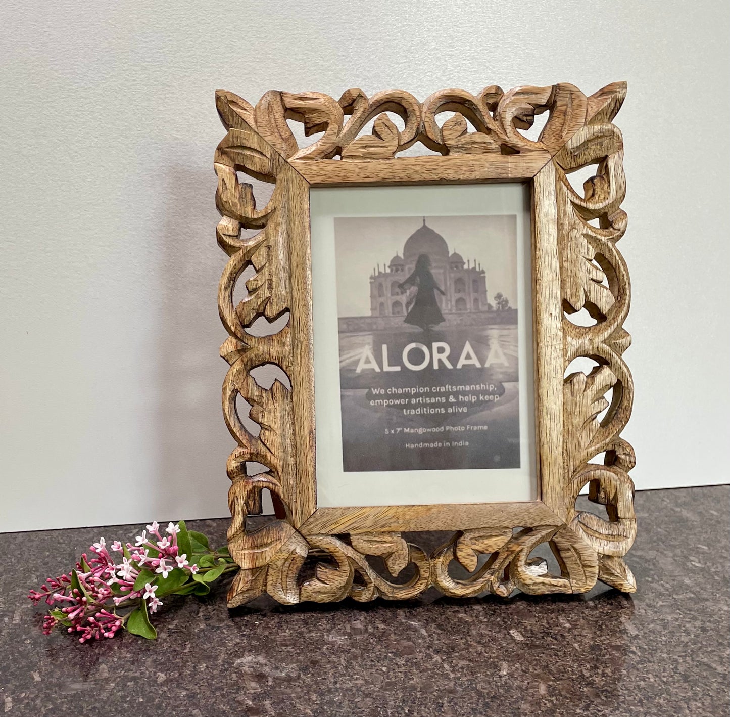 Hand Carved Mango Wood Photo Frame, 5 x 7 Inches