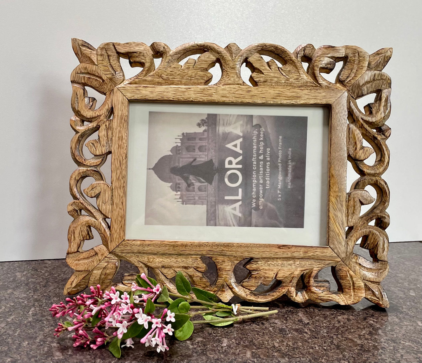Hand Carved Mango Wood Photo Frame, 5 x 7 Inches