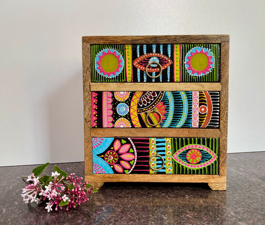 Sharifa African Hand Painted 3 Drawer Chest - Handmade Artisan Gifts