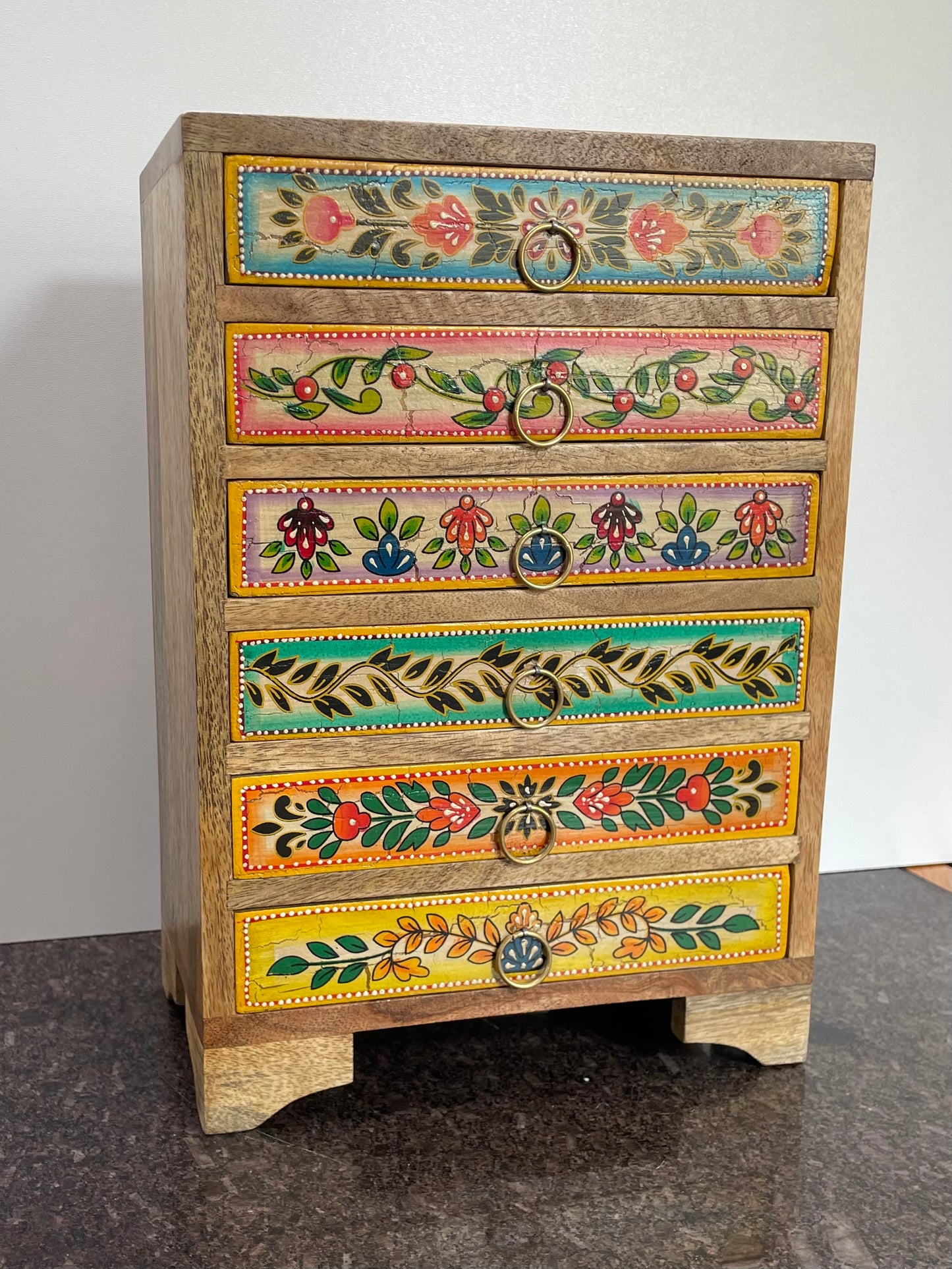 Colourful Indian Hand Painted 6-Drawer Chest - Handmade Artisan Fair Trade
