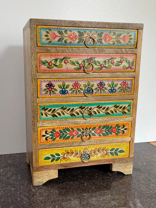 Colourful Indian Hand Painted 6-Drawer Chest - Handmade Artisan Fair Trade