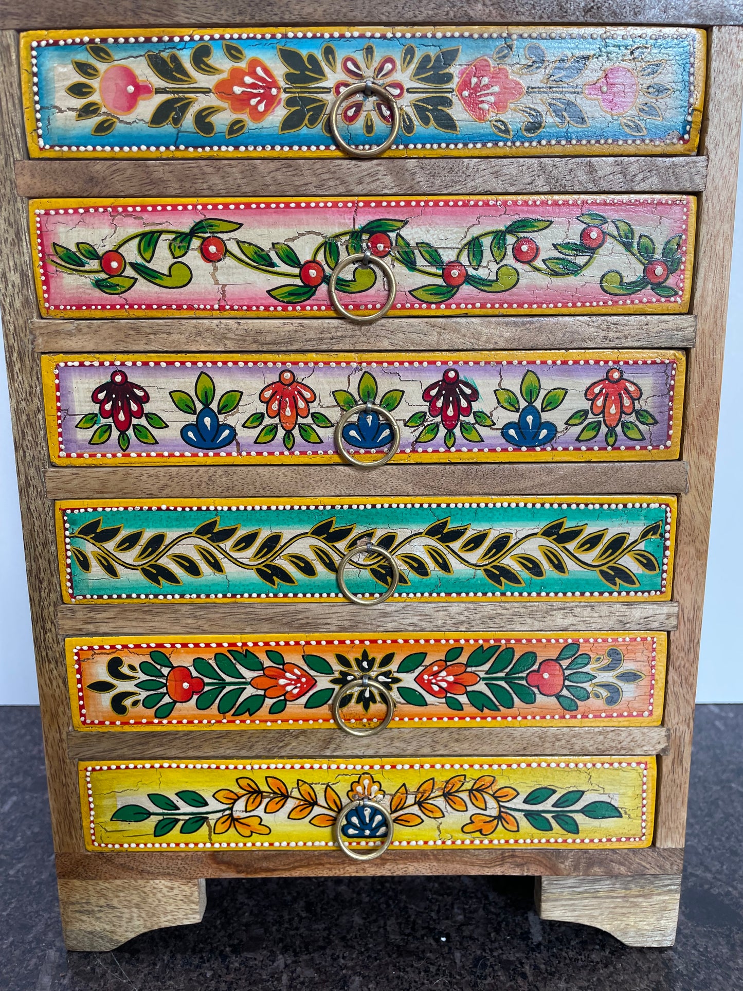 Colourful Indian Hand Painted 6-Drawer Chest - Handmade Artisan Fair Trade
