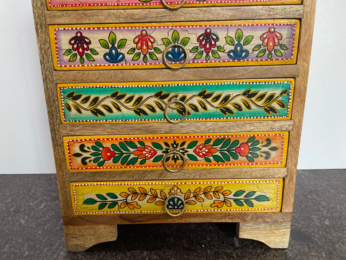 Colourful Indian Hand Painted 6-Drawer Chest - Handmade Artisan Fair Trade