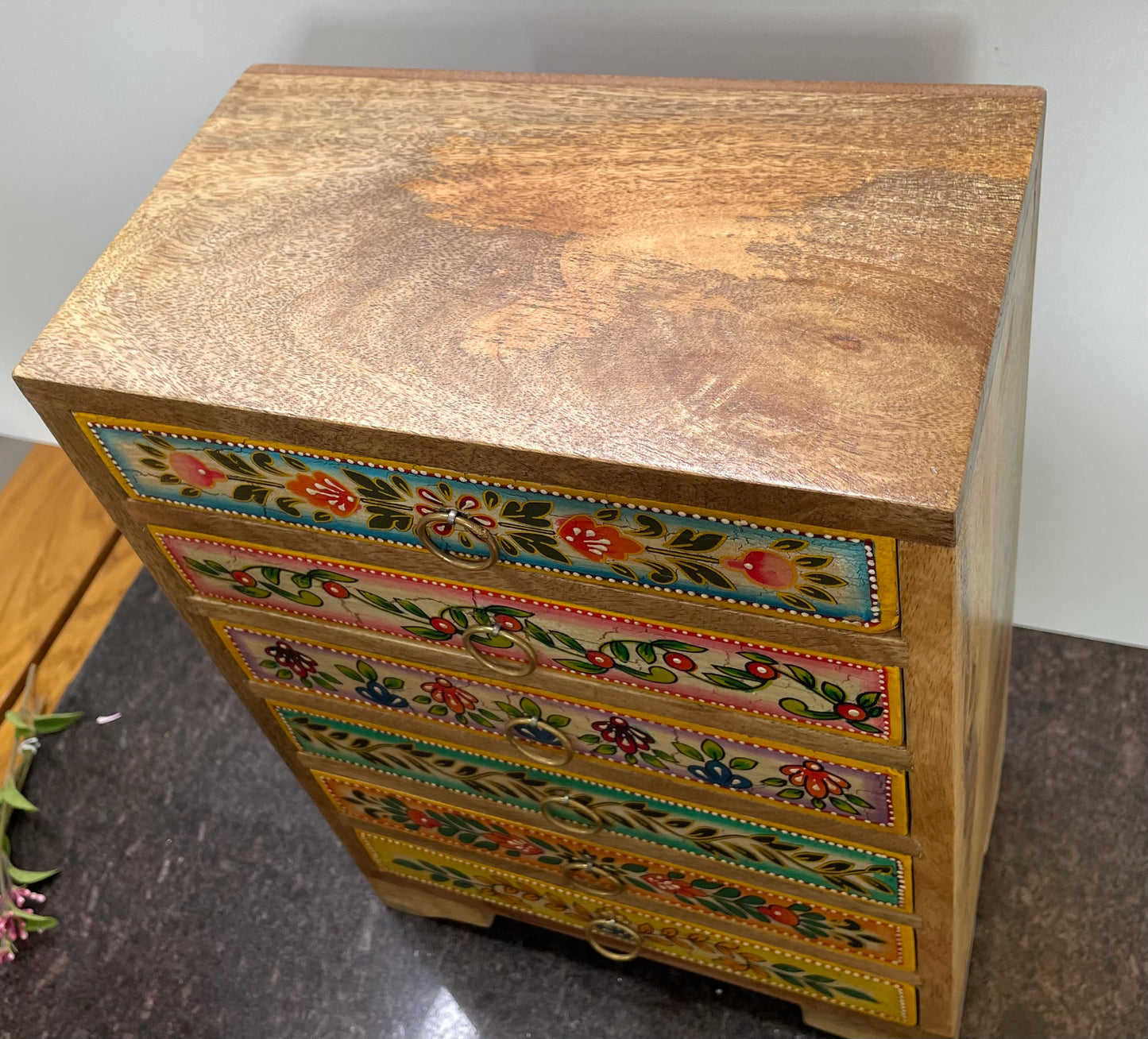 Colourful Indian Hand Painted 6-Drawer Chest - Handmade Artisan Fair Trade