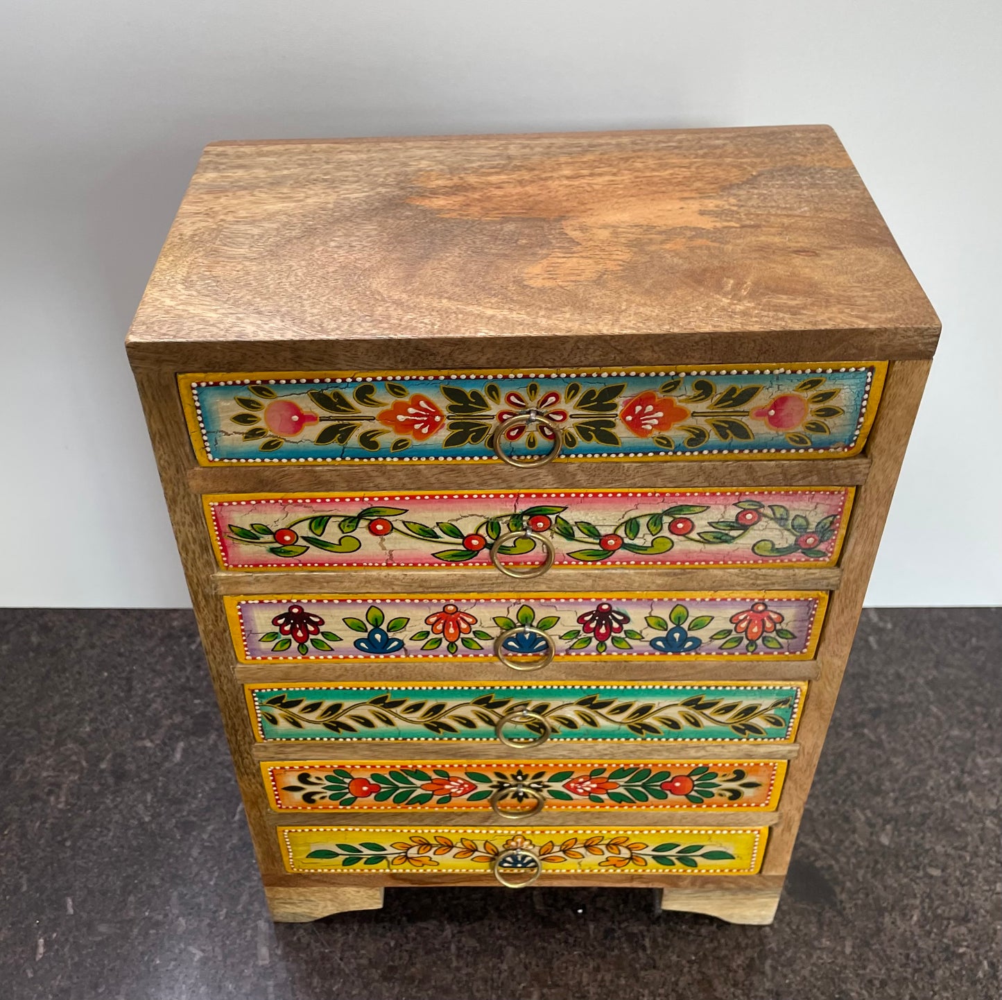 Colourful Indian Hand Painted 6-Drawer Chest - Handmade Artisan Fair Trade