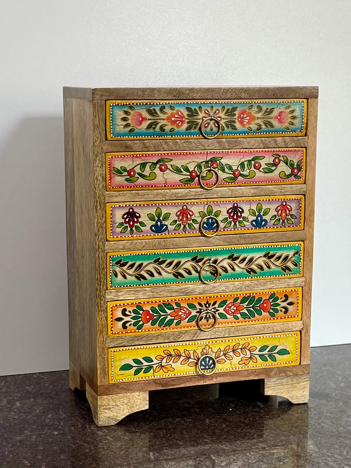 Colourful Indian Hand Painted 6-Drawer Chest - Handmade Artisan Fair Trade