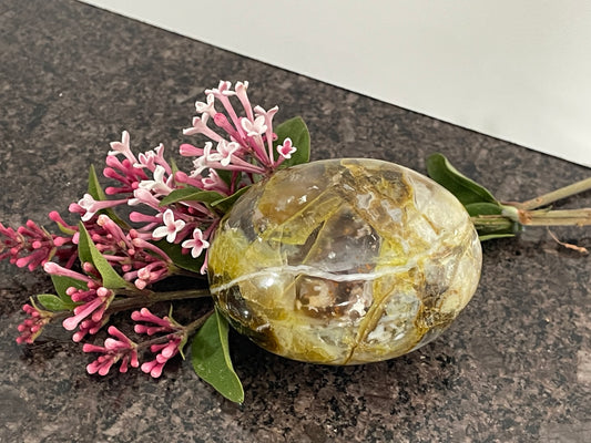 Beautiful Green Opal Palm Stone Crystal - spiritual healing crystal