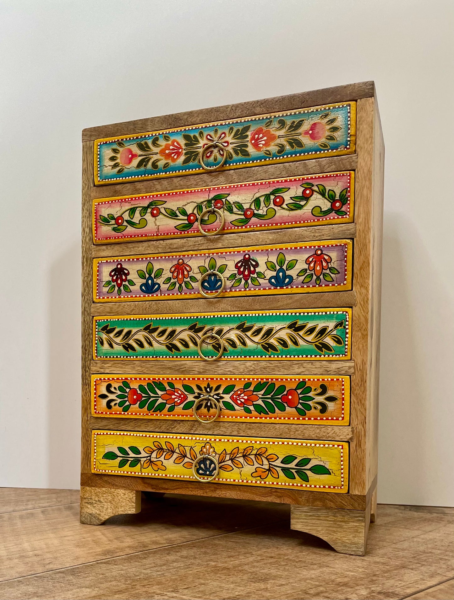 Colourful Indian Hand Painted 6-Drawer Chest - Handmade Artisan Fair Trade