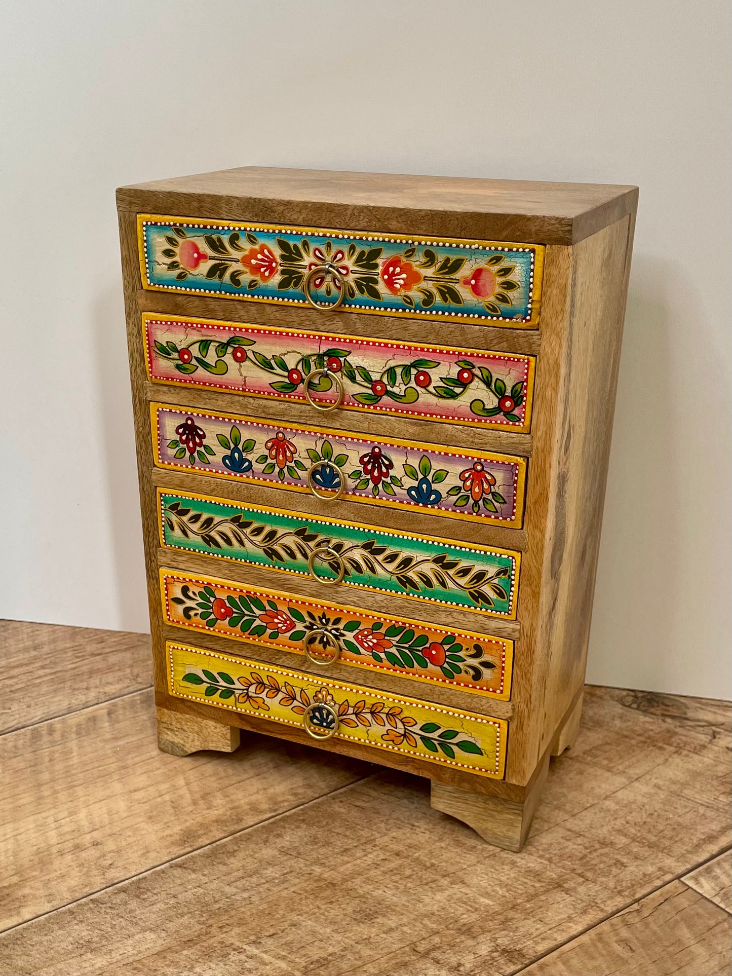 Colourful Indian Hand Painted 6-Drawer Chest - Handmade Artisan Fair Trade