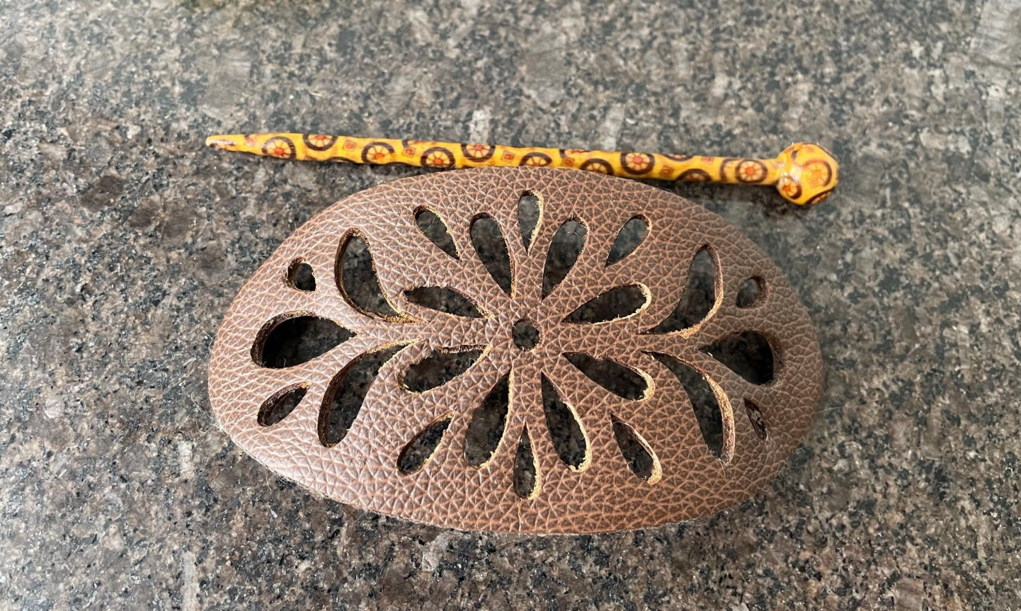 Leather Hair Barrette, Hair Clip, Hair clasp with Stick, kids hair, Unique One Off Gift