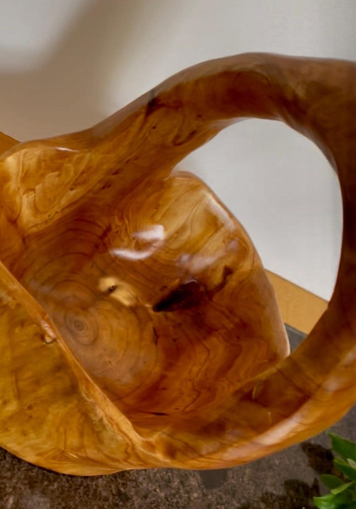 Artisan Solid Wood Decorative Bowl / Basket with handle
