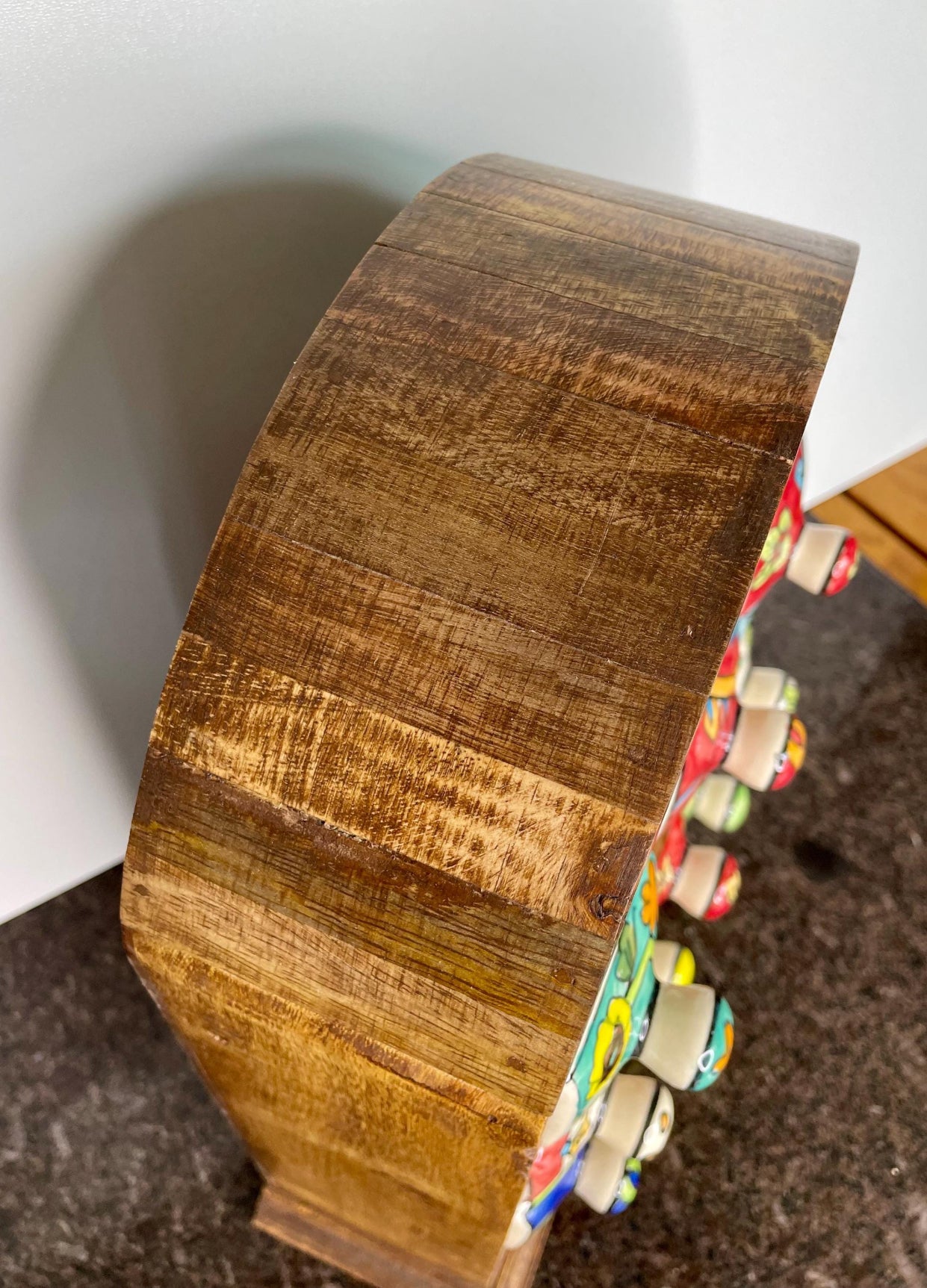 Artisan Wooden mini chest with 9 ceramic drawers rounded top - Fair Trade
