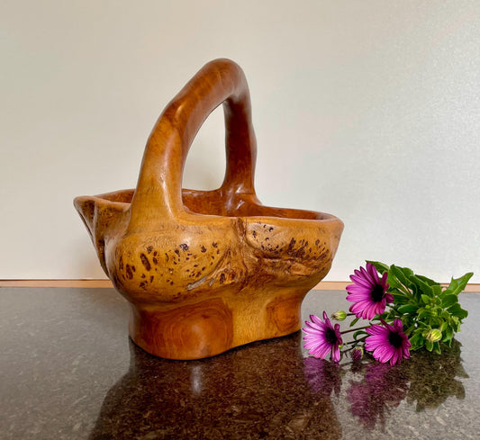 Artisan Solid Wood Decorative Bowl / Basket with handle