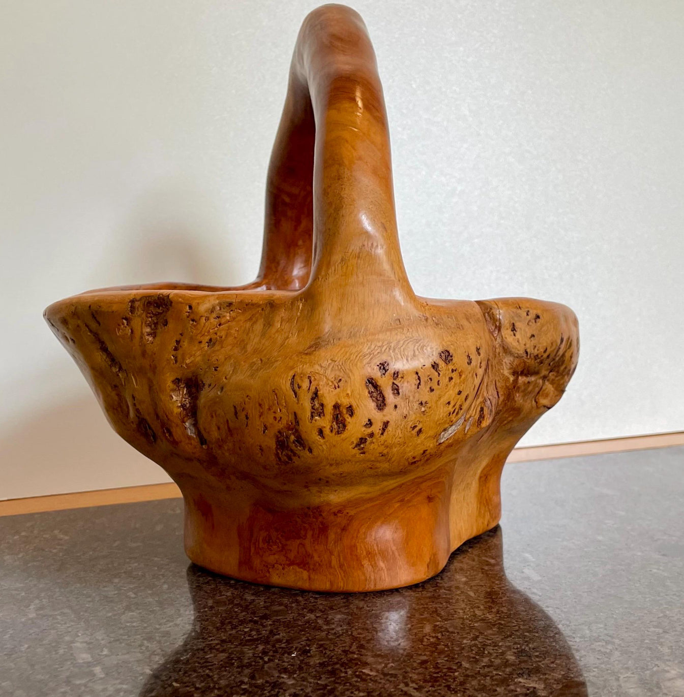 Artisan Solid Wood Decorative Bowl / Basket with handle