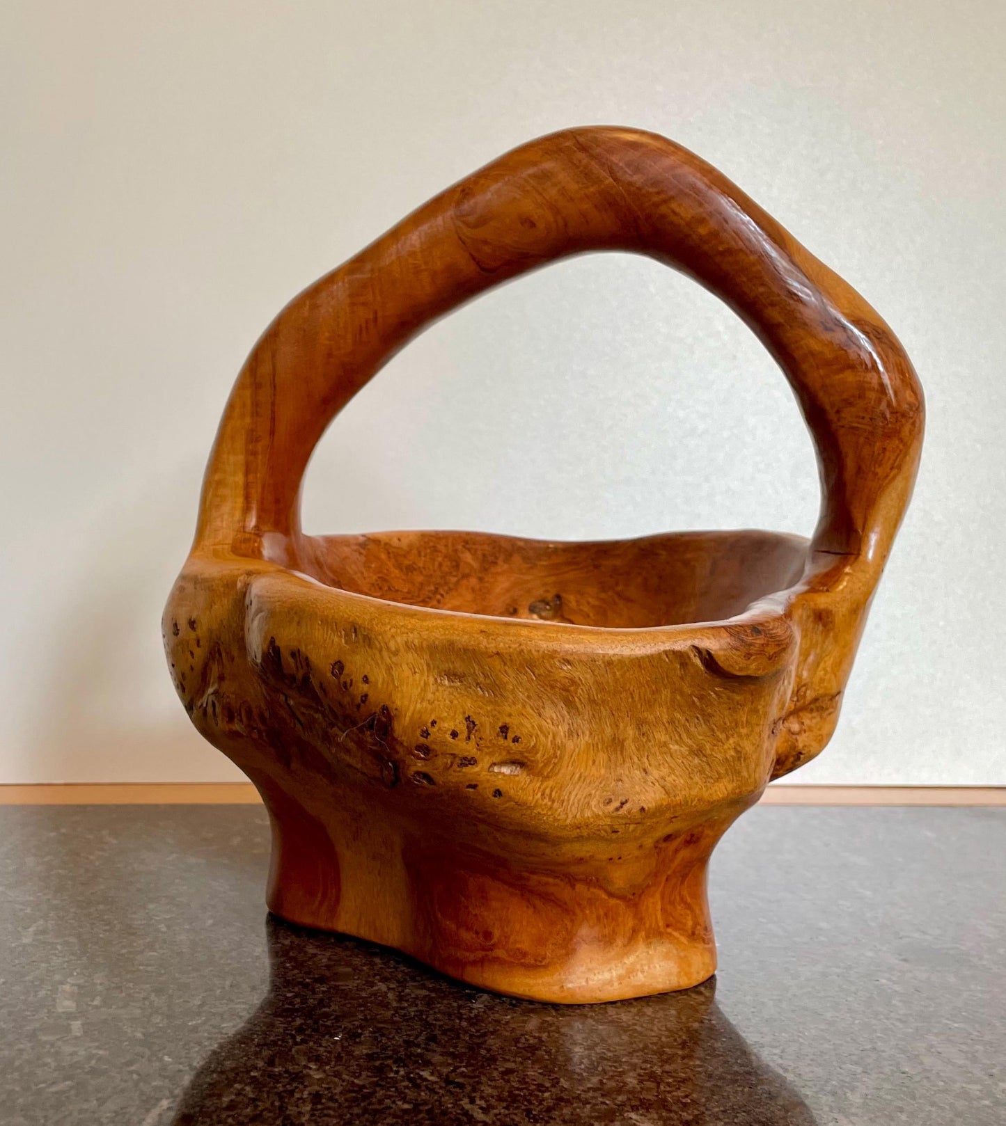 Artisan Solid Wood Decorative Bowl / Basket with handle