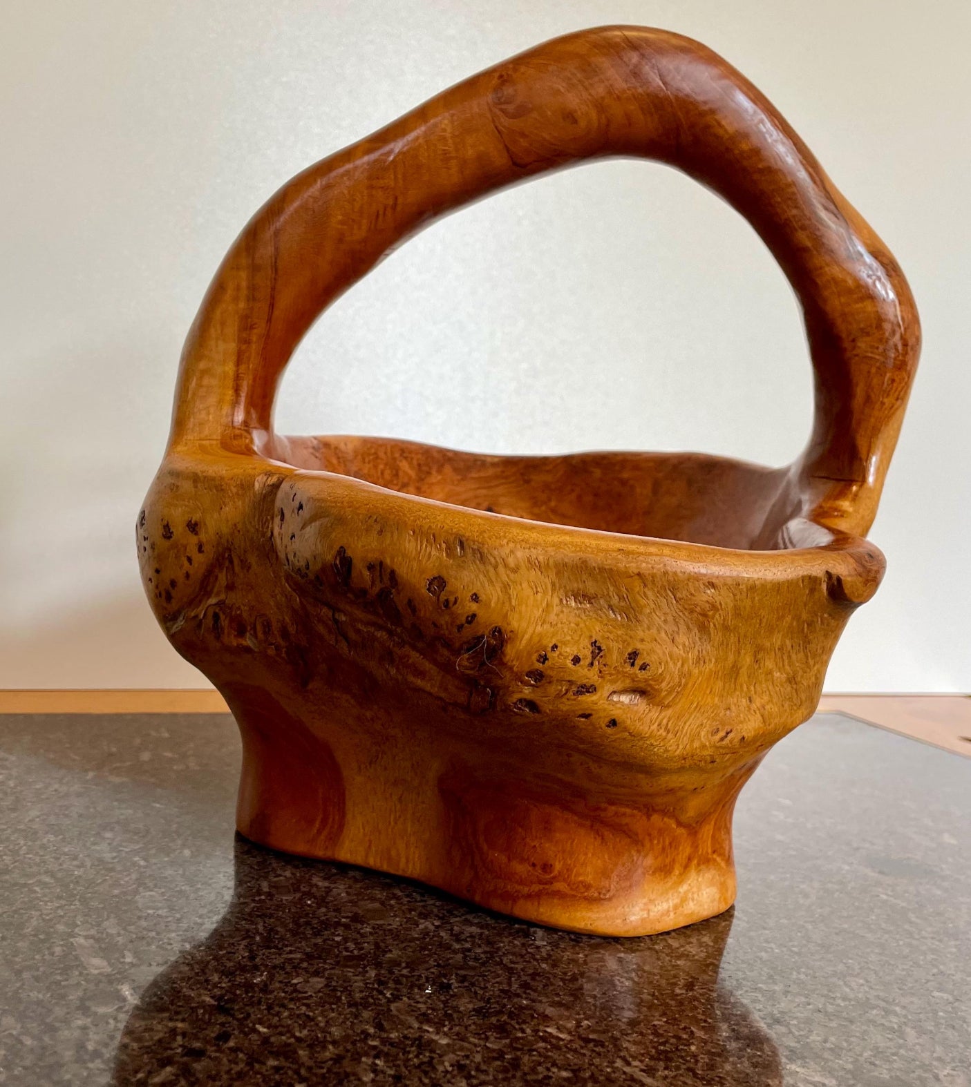 Artisan Solid Wood Decorative Bowl / Basket with handle