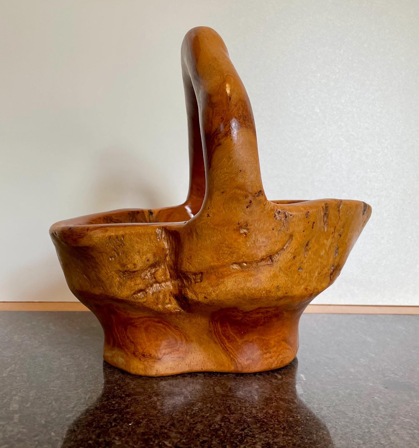 Artisan Solid Wood Decorative Bowl / Basket with handle