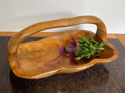 Artisan Solid Wood Decorative Bowl / Basket with handle