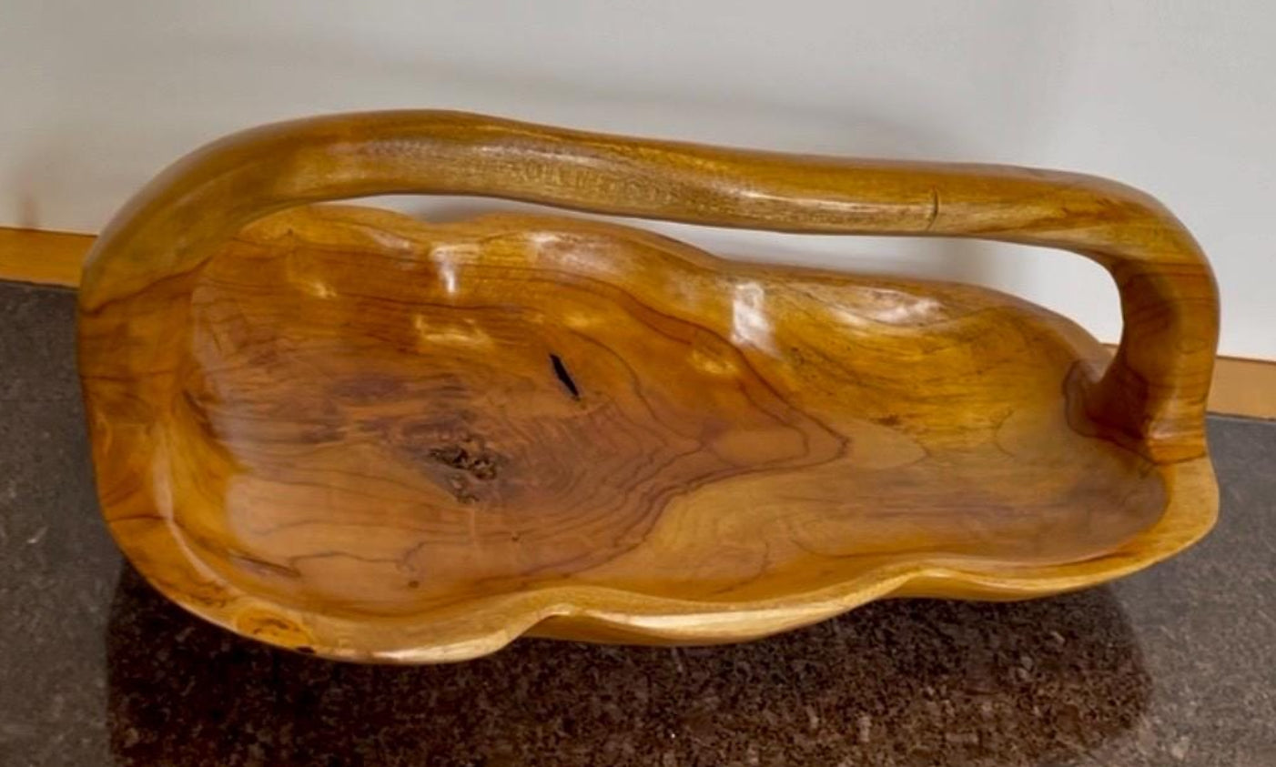 Artisan Solid Wood Decorative Bowl / Basket with handle