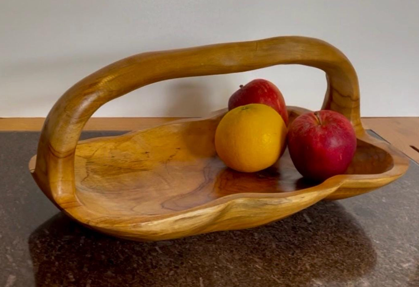 Artisan Solid Wood Decorative Bowl / Basket with handle