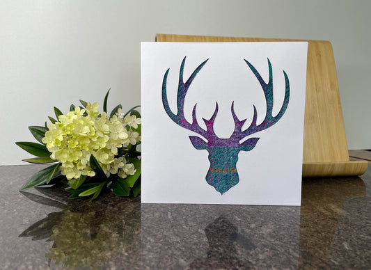 Scottish Harris Tweed Stags Head Greetings Card