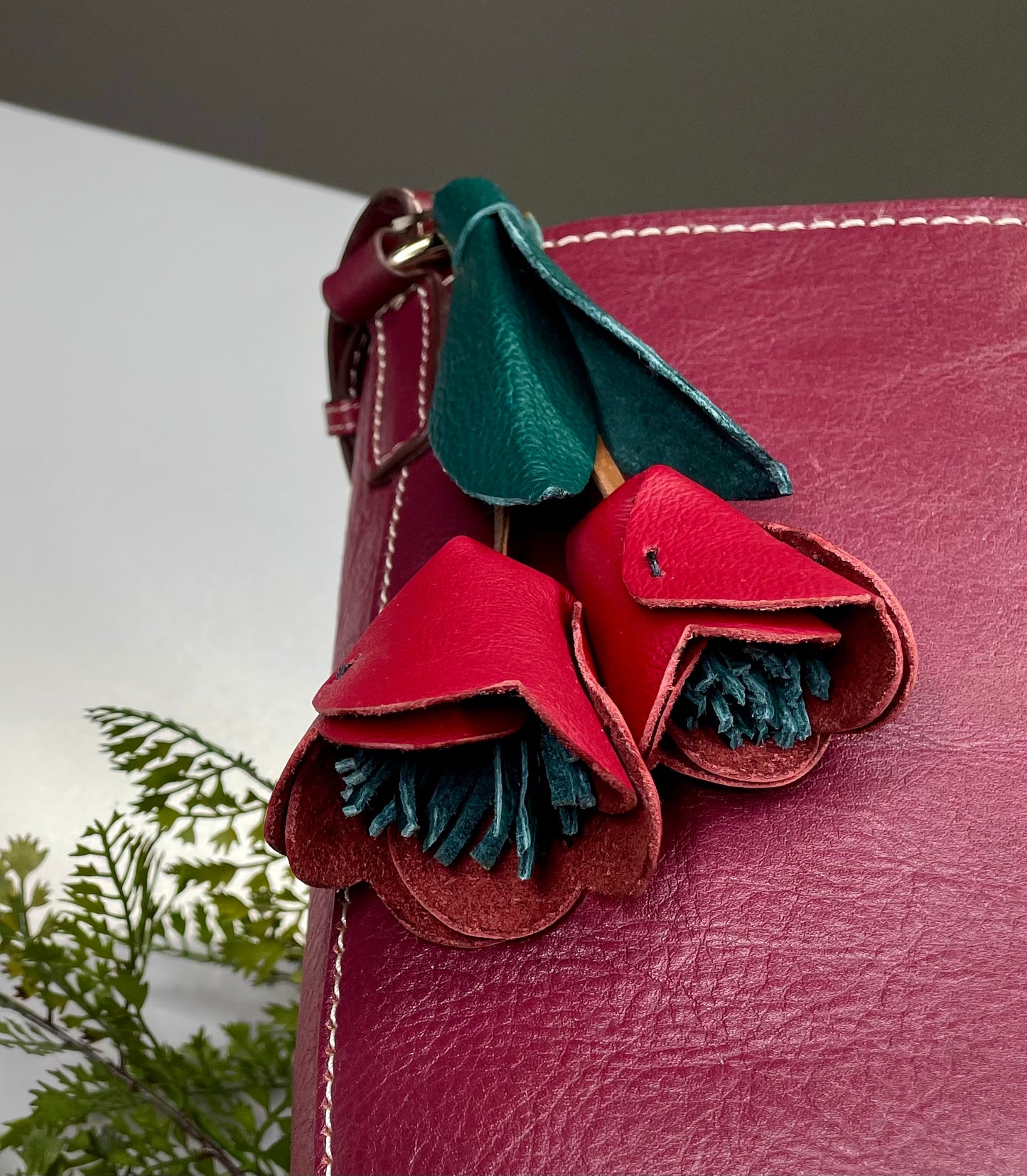 Genuine leather handmade Tulip Bag Charm / Keychain