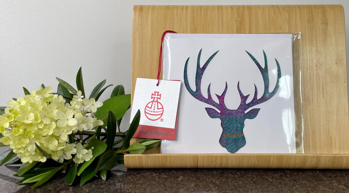 Scottish Harris Tweed Stags Head Greetings Card