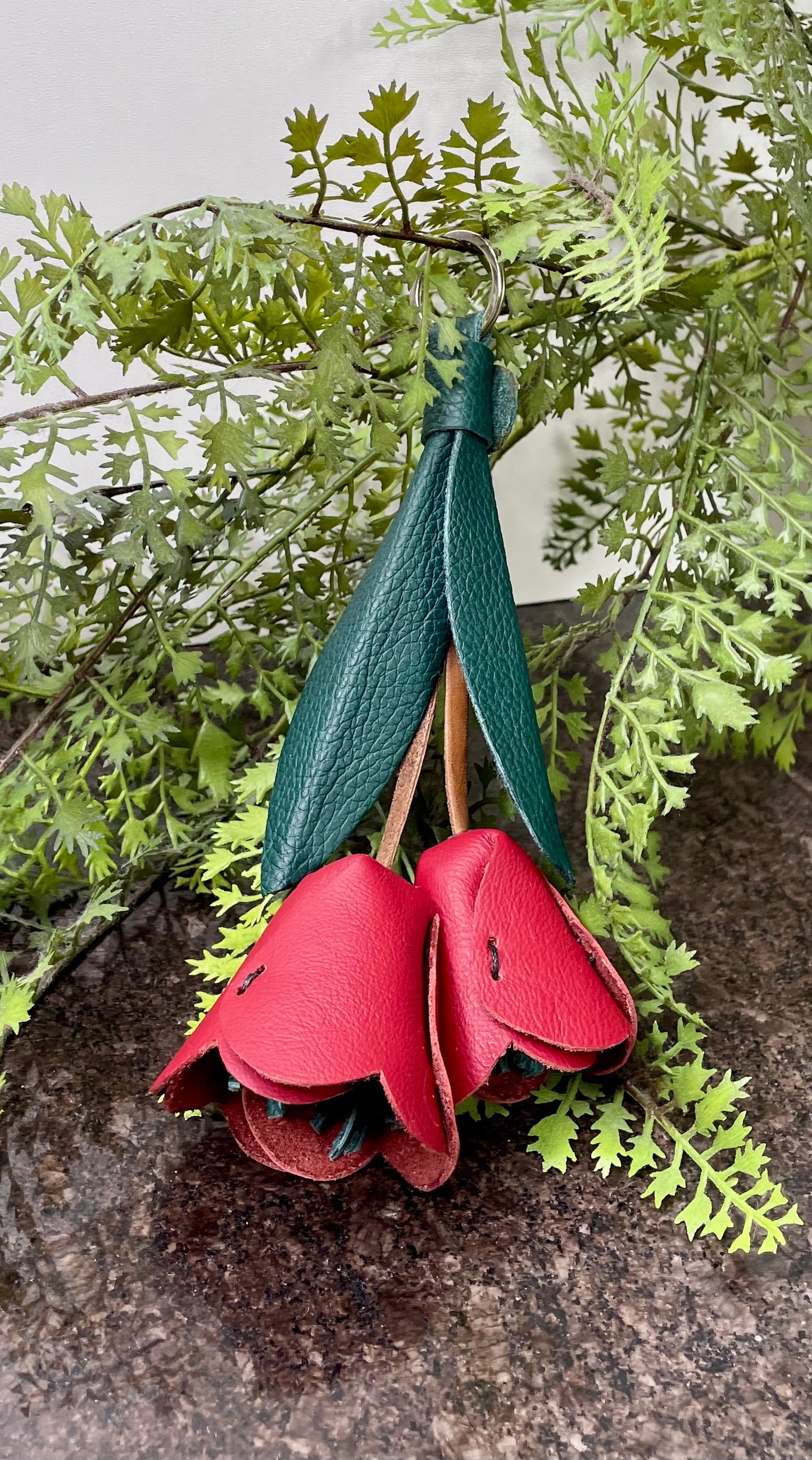 Genuine leather handmade Tulip Bag Charm / Keychain