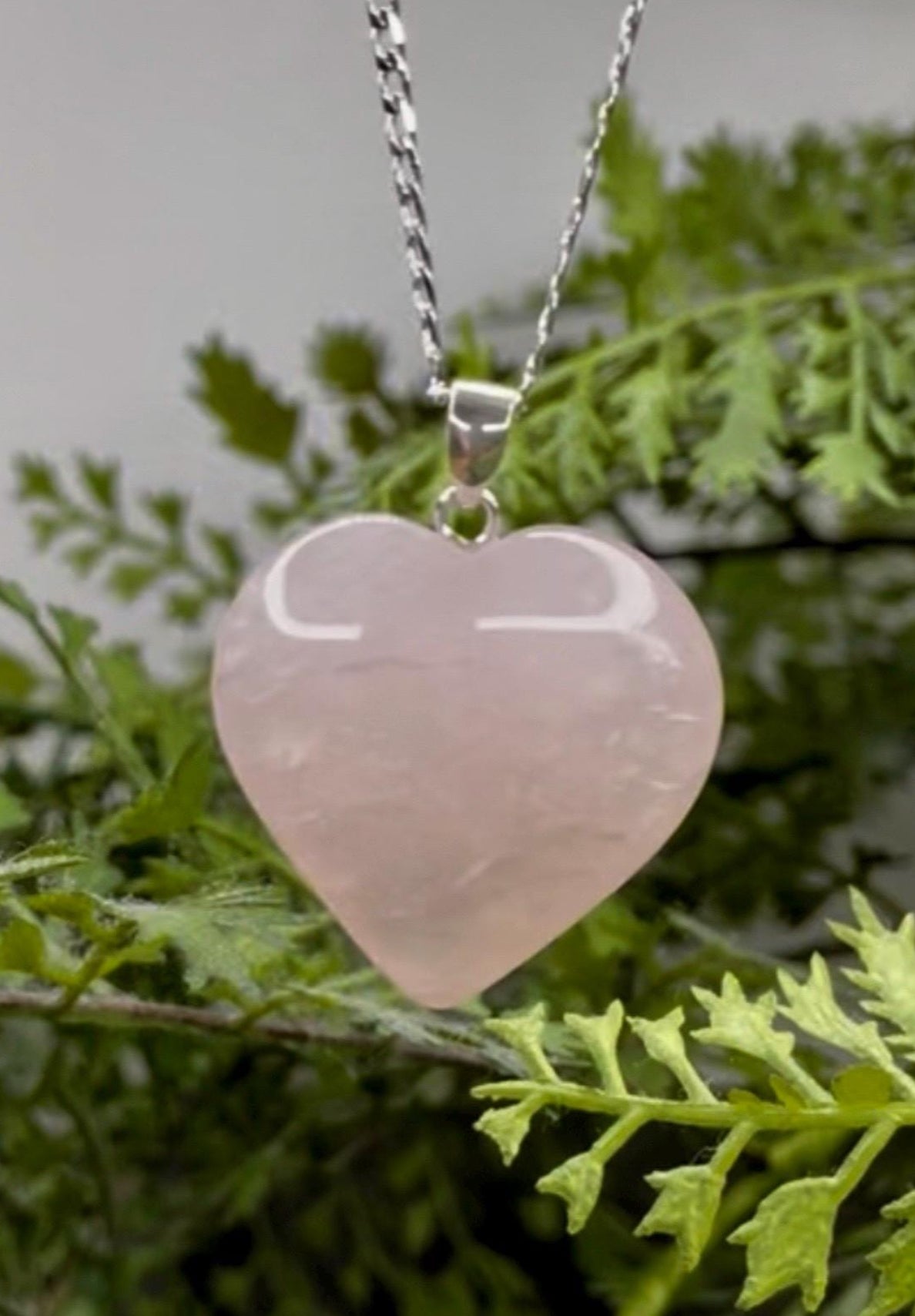 Large Rose Quartz Heart Sterling Silver pendant