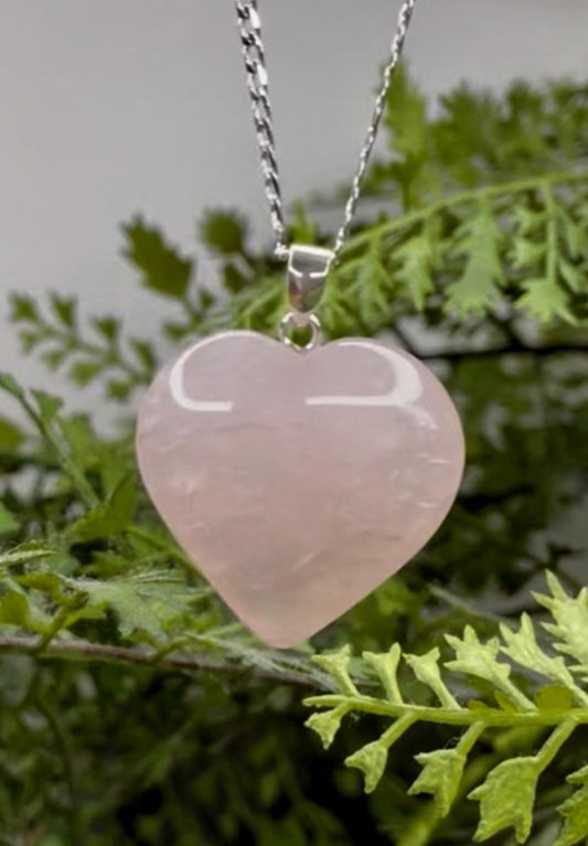 Large Rose Quartz Heart Sterling Silver pendant