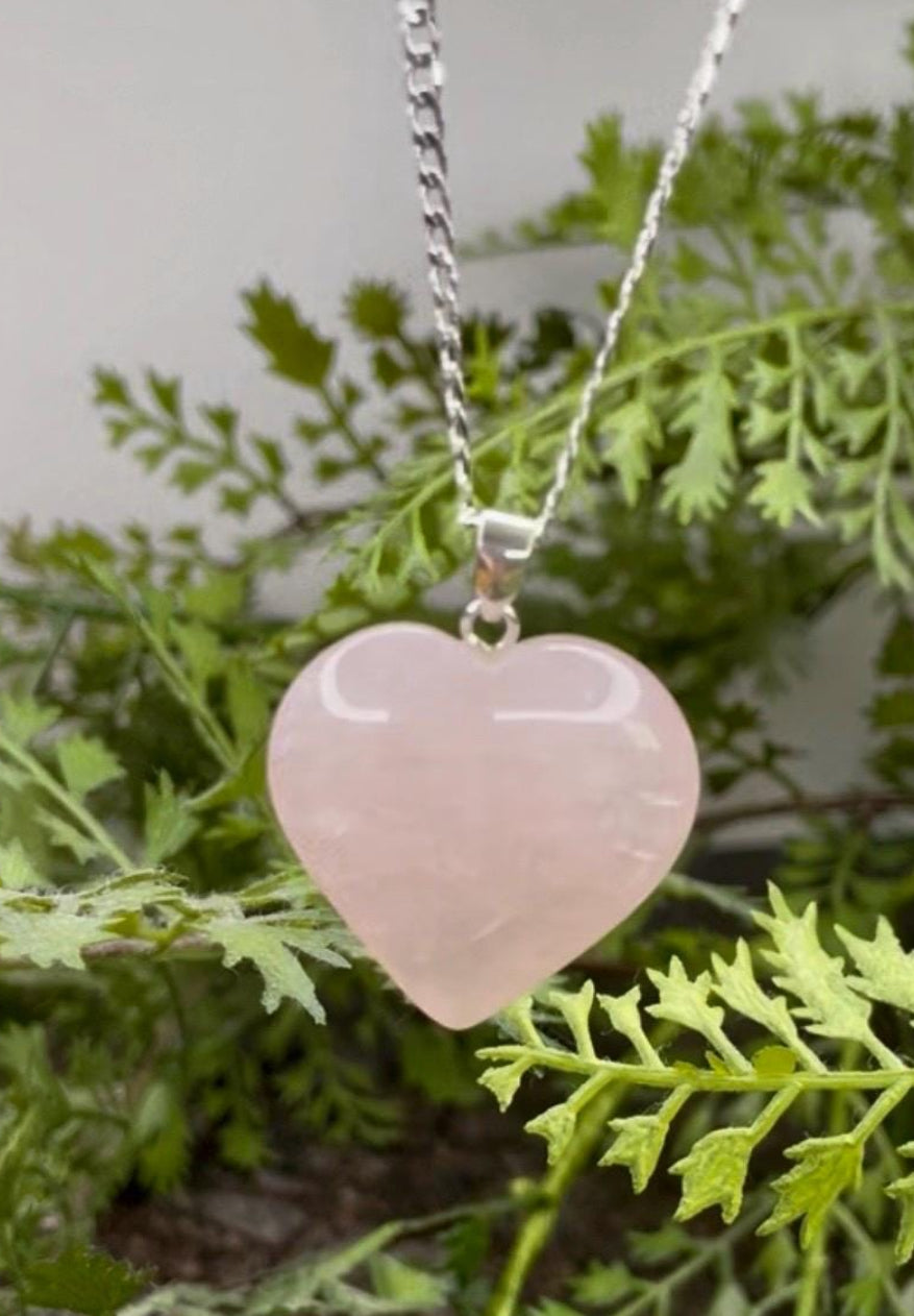 Large Rose Quartz Heart Sterling Silver pendant