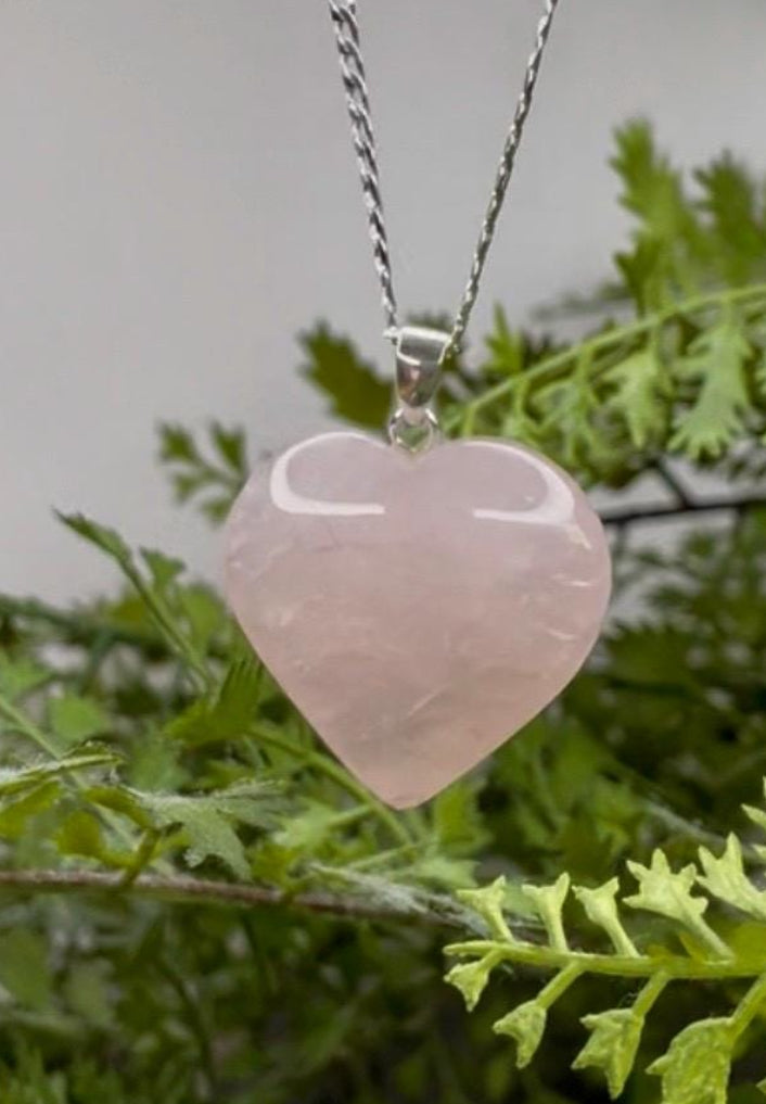 Large Rose Quartz Heart Sterling Silver pendant