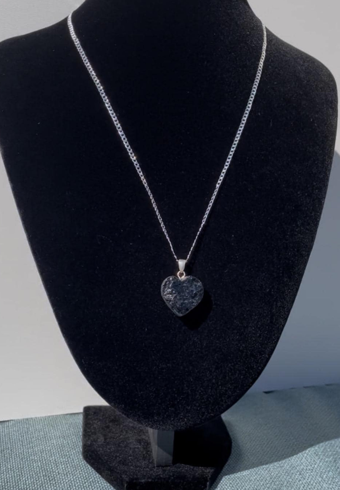 Sterling Silver Hand crafted Black Tourmaline Spiritual Protection Heart Pendant