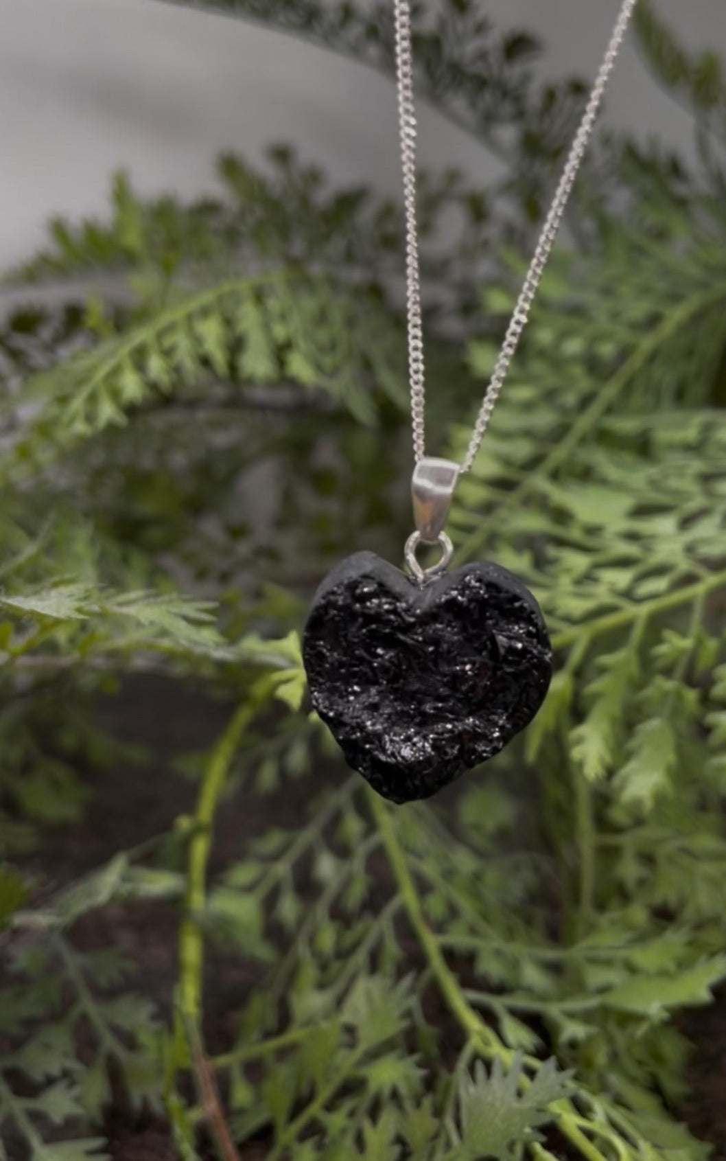 Sterling Silver Hand crafted Black Tourmaline Spiritual Protection Heart Pendant