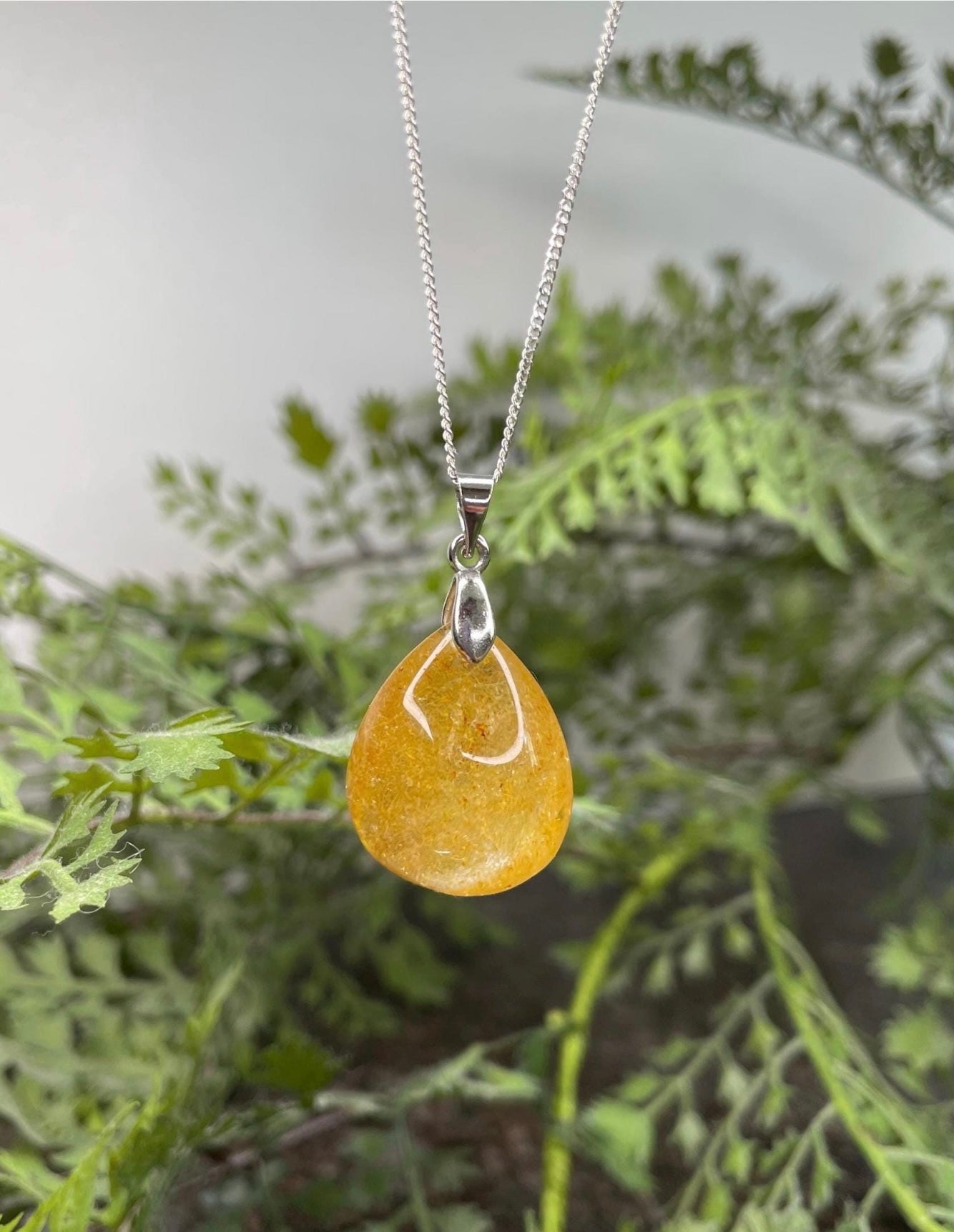 Sterling Silver Rutilated Quartz Pendant, with Sterling Silver chain